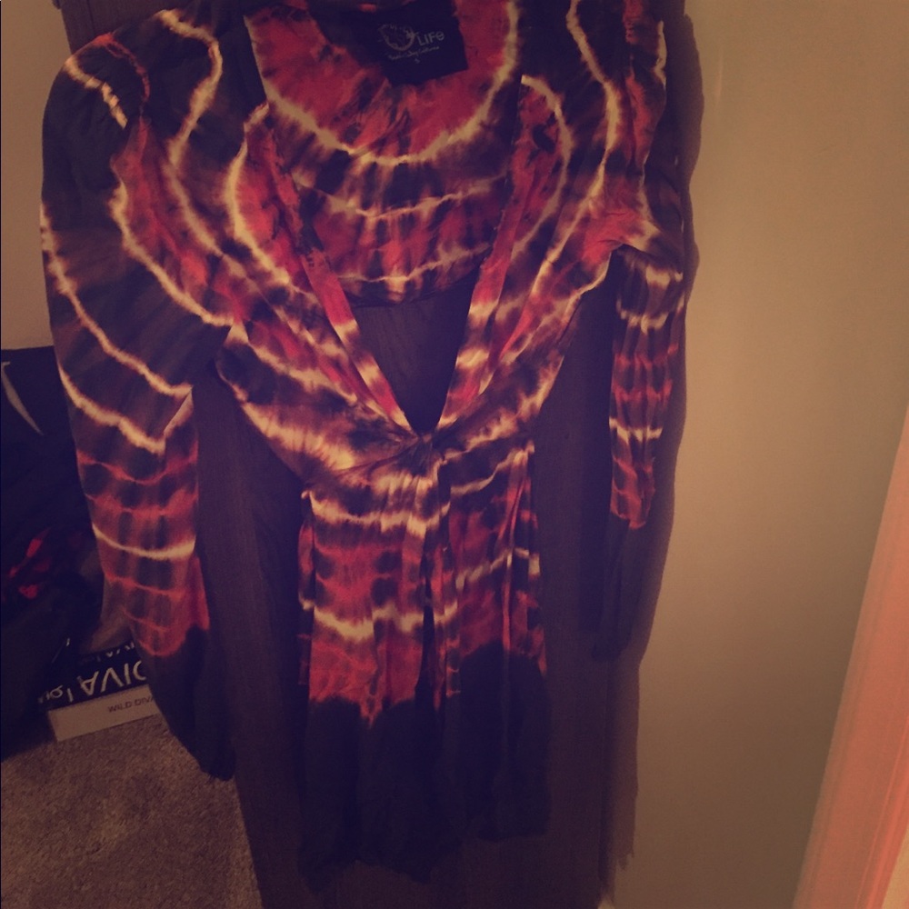 Blue life V neck and open back long sleeve dress