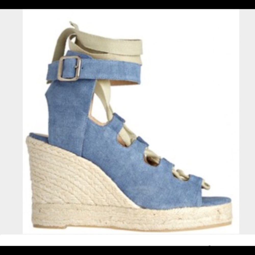 NIB Castaner lace up blue wedge espadrilles 38/8