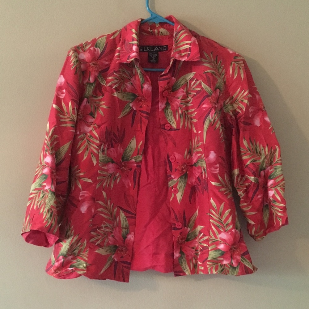 SilkLand Red N Rosey Spring Blazer 100%Silk Lining
