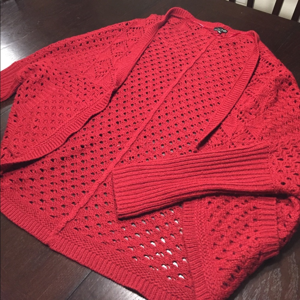 Red chunky knit cardigan