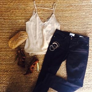 NWOT ASTR the Label Sheer Gold Wrap Racer Tank