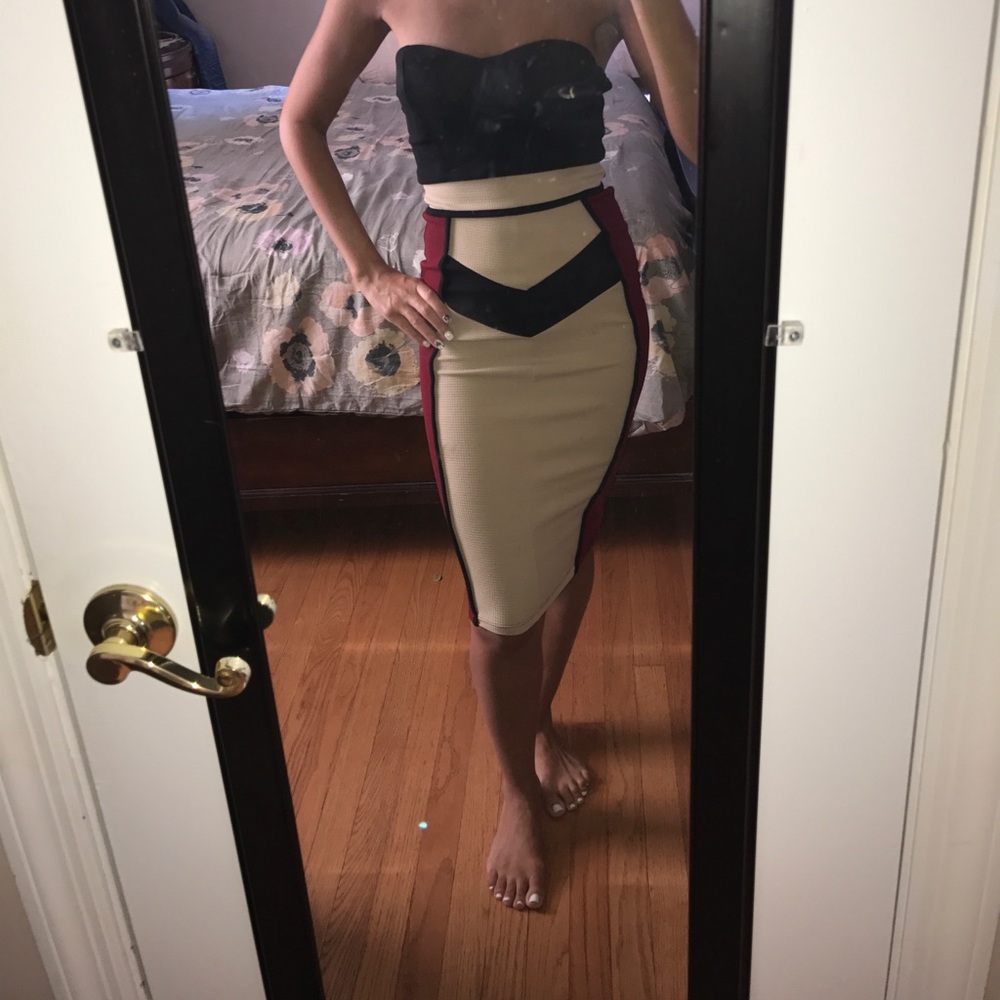 Black red and tan midi dress used once
