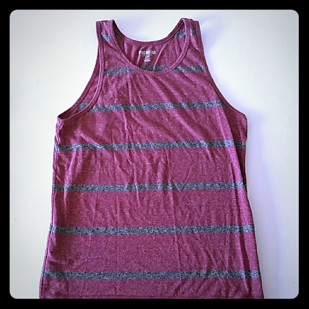 Burgundy and grey striped tank top