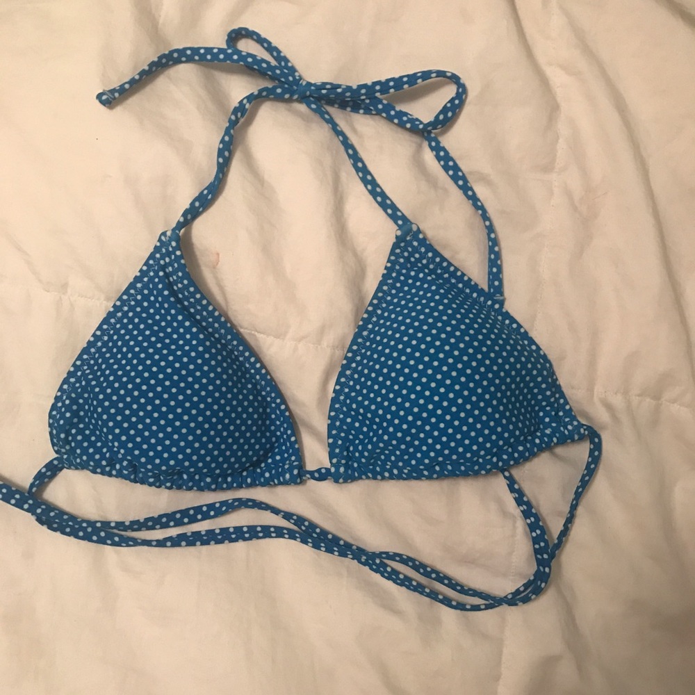 Blue polka dot bikini top