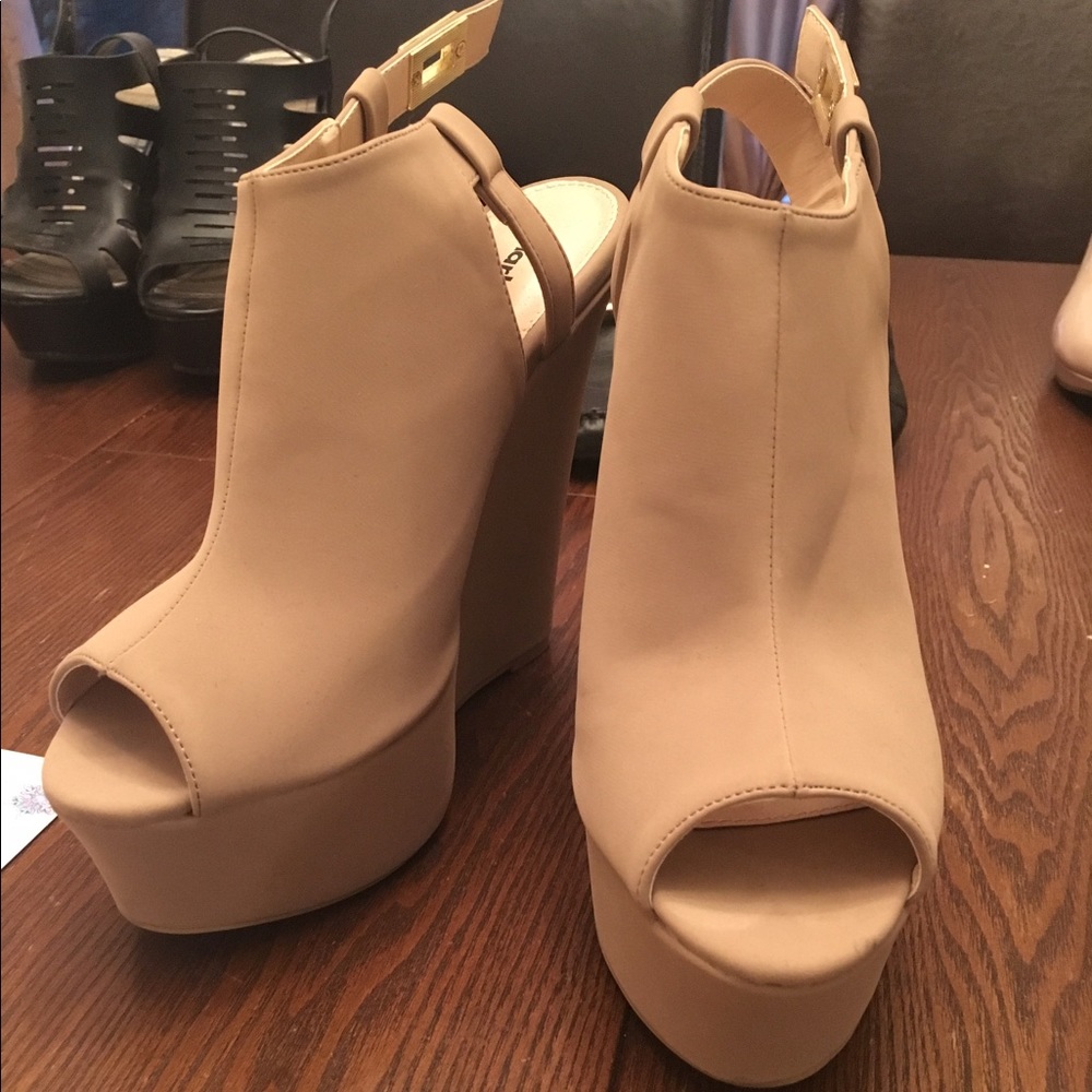 Nude Suede Wedges Size 8