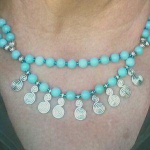 Blue Jade dual strand Beaded Necklace - 18"