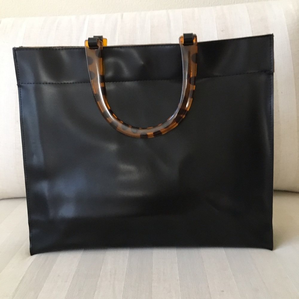Black Faux Leather Tote