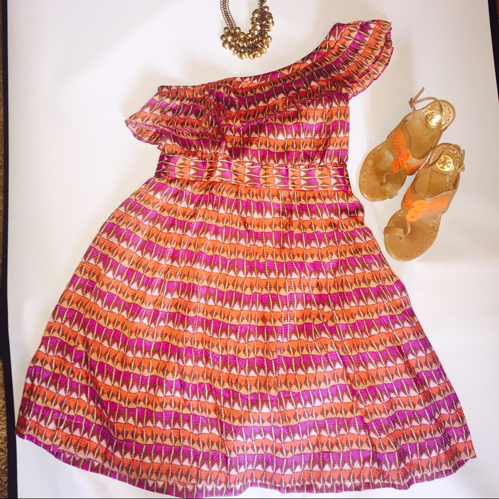 PASAMETES One Shoulder Silk Multi Color Dress