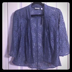 NY&C 3/4 sleeve blue lace open front cardigan