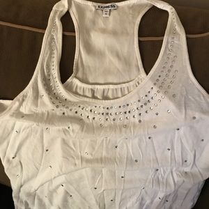 Express - LG Racer Back Tank - White with Gems