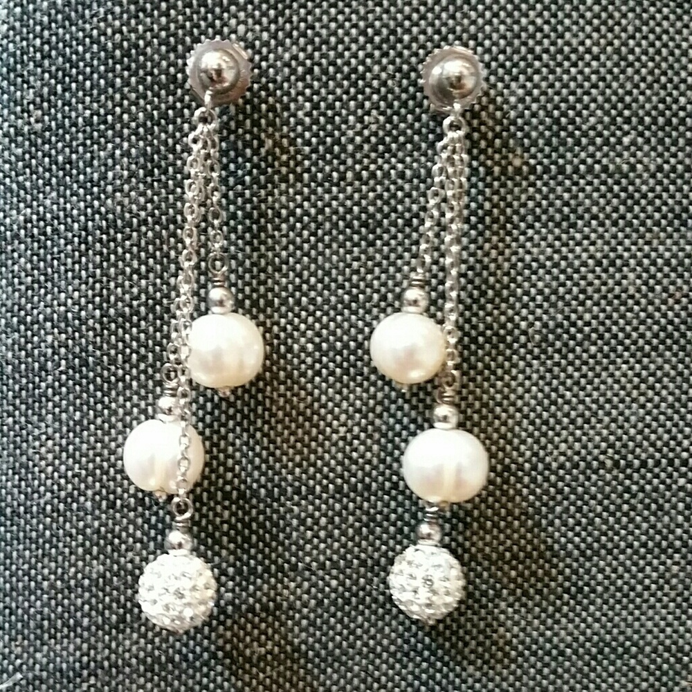 Pearl and Pave drop earrings