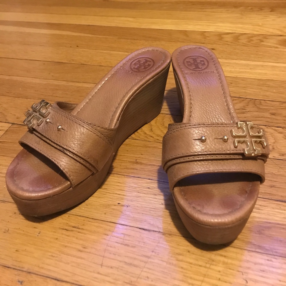 Tory Burch tan wedge sandals