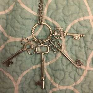 Long silver key necklace