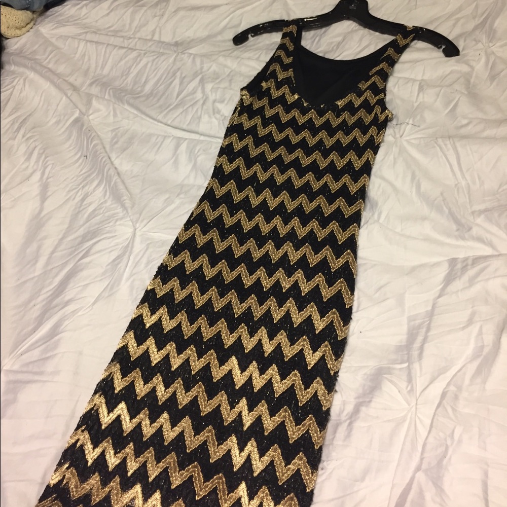 Black and gold mini dress
