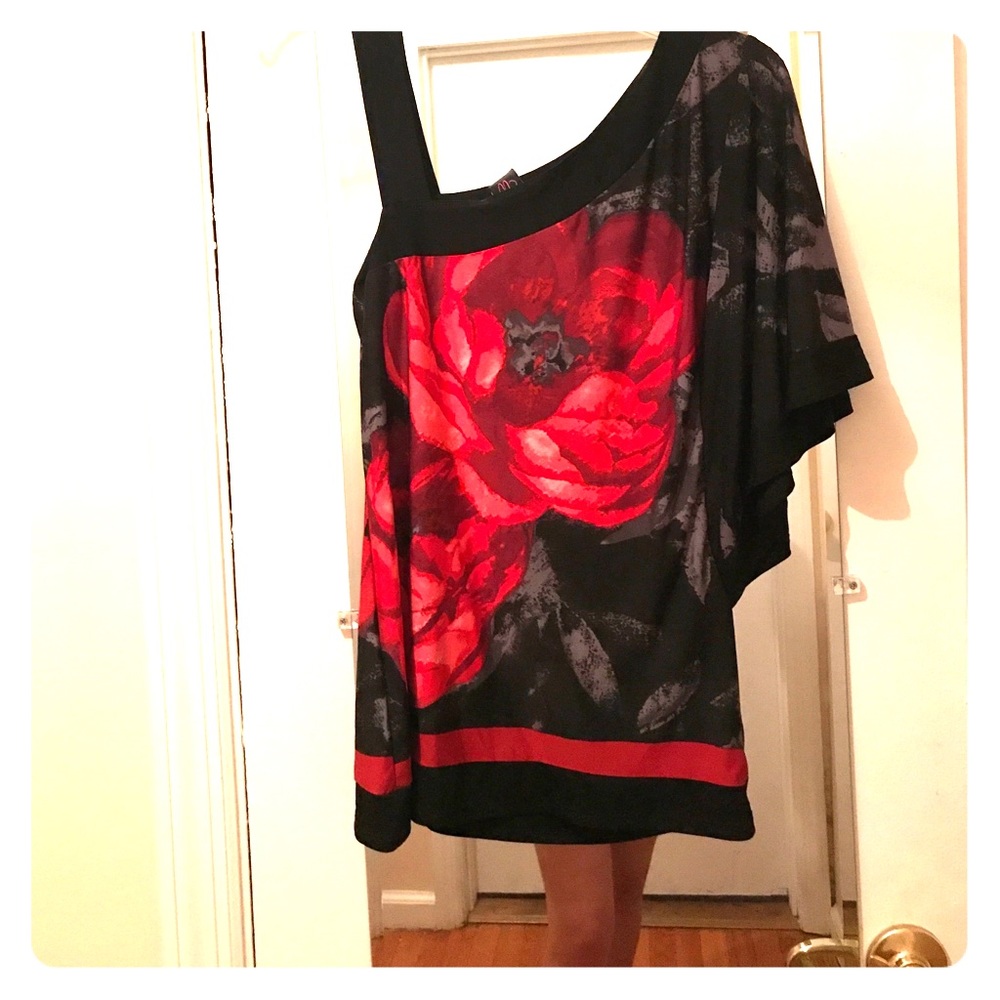 Black and red rose blouse