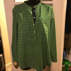 Green and navy patterned Joe Fresh blouse