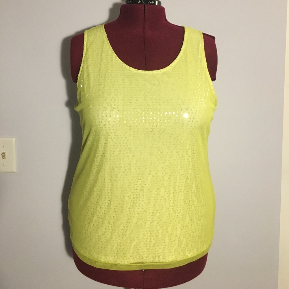 Dana Buchman Citron Yellow Sequin Layered Tank Top
