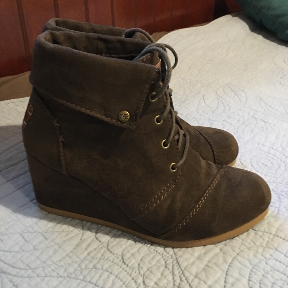 Brown wedge booties