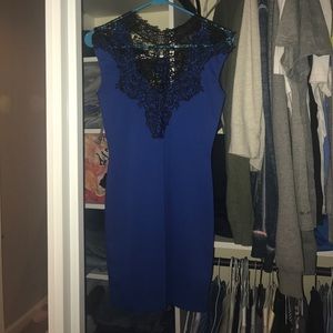 Blue dress with lace neck