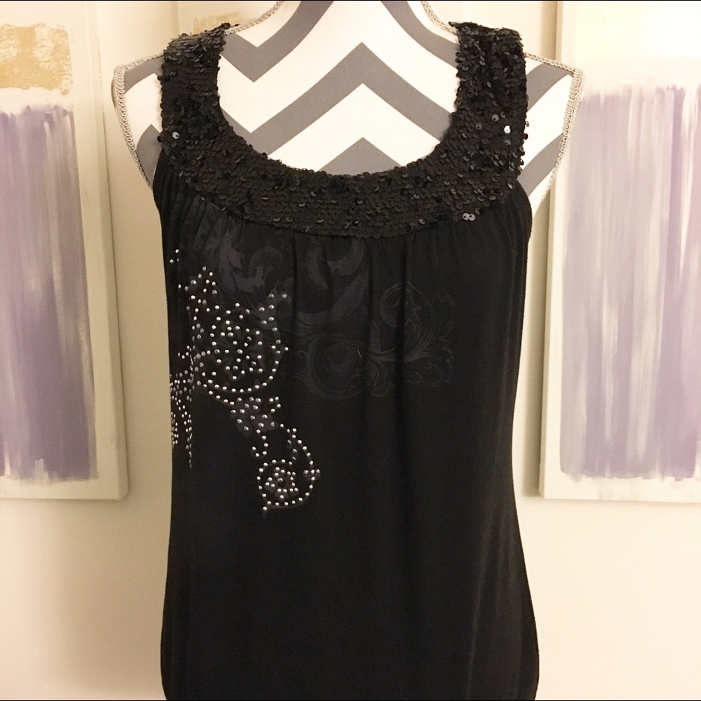 🌷Vanity sequined Black Tank Top size small