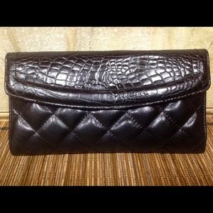 BRAHMIN BLACK GENUINE CROC LEATHER WALLET