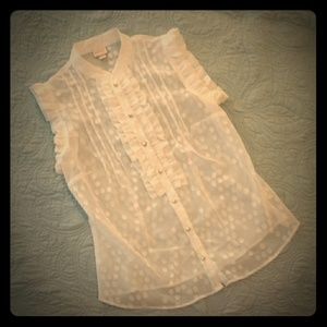 Sleeveless Ruffle Front Polka Dot Button Down EUC