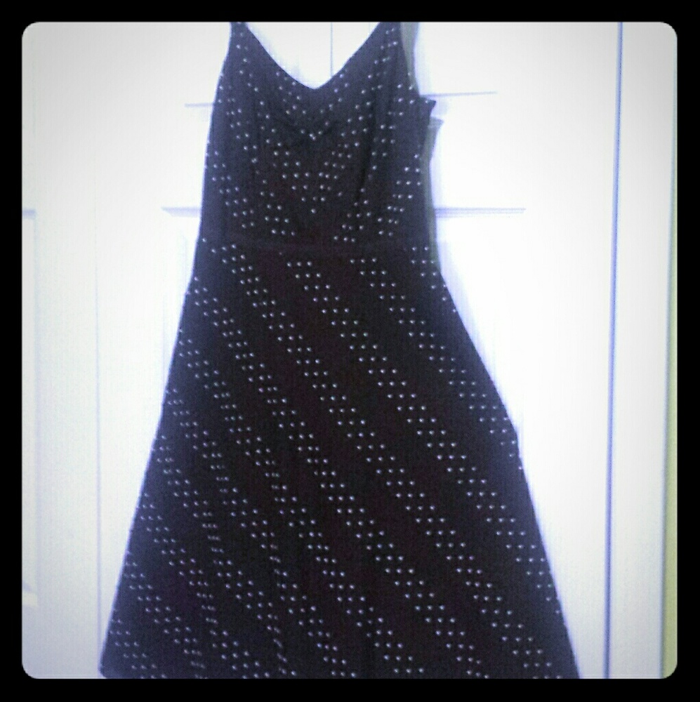 LOFT Strappy brown Dress with white polka dots