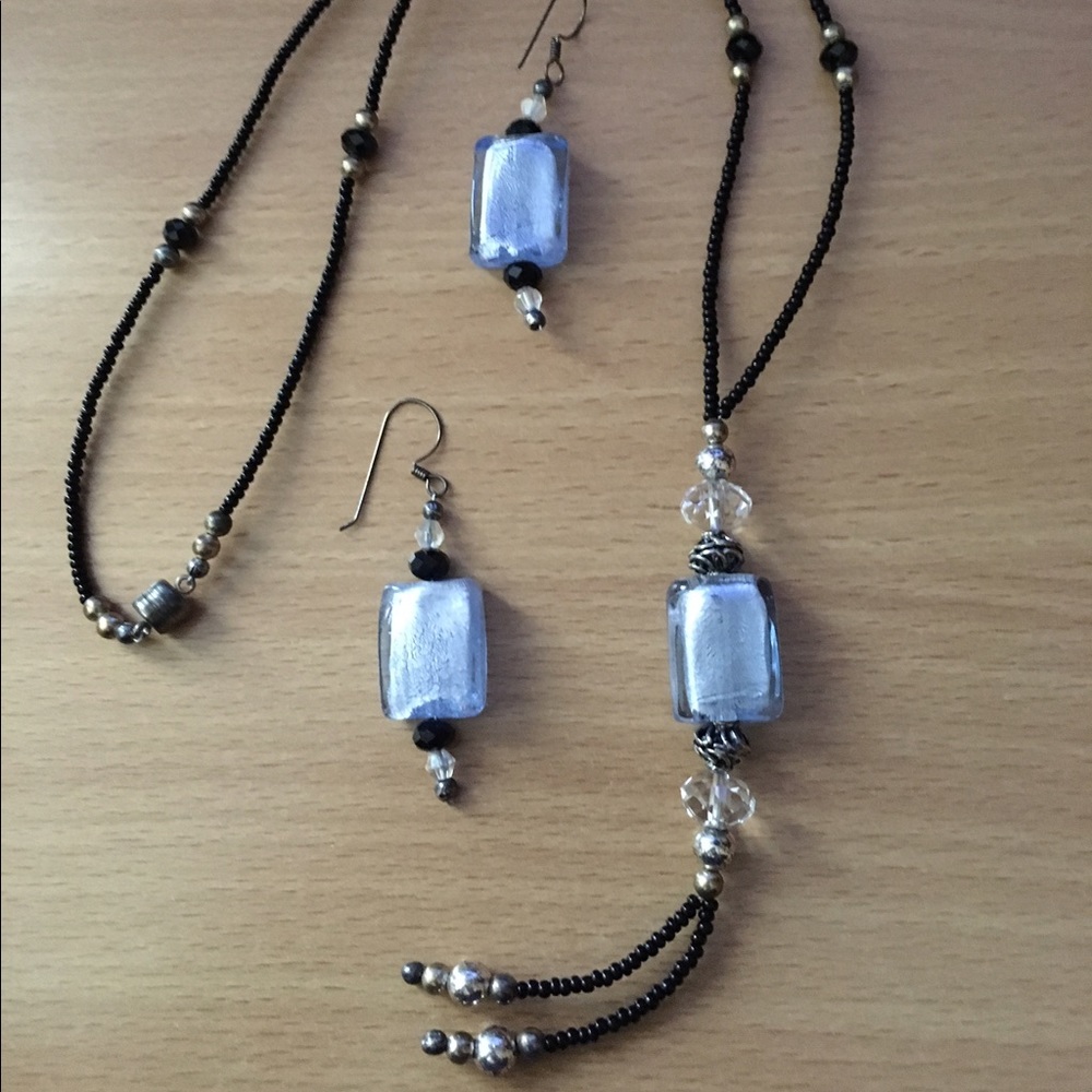 Ice Blue Lariat and Earrings