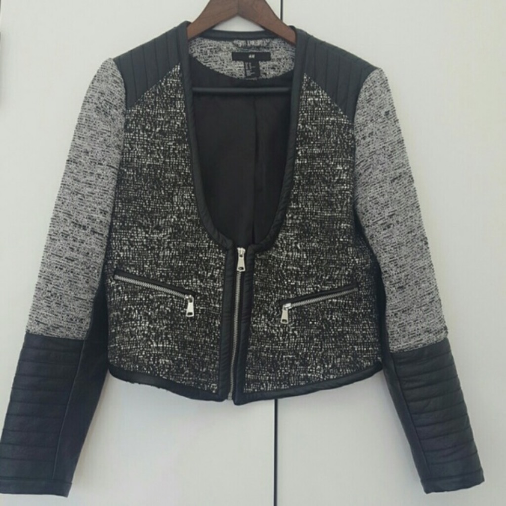 Leather tweed jacket H&M