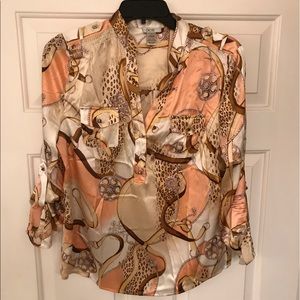 Blouse, Pink, grey, tan , Brown