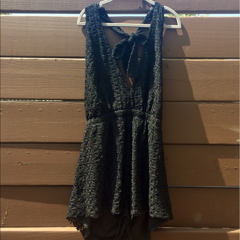 Black, Backless Romper
