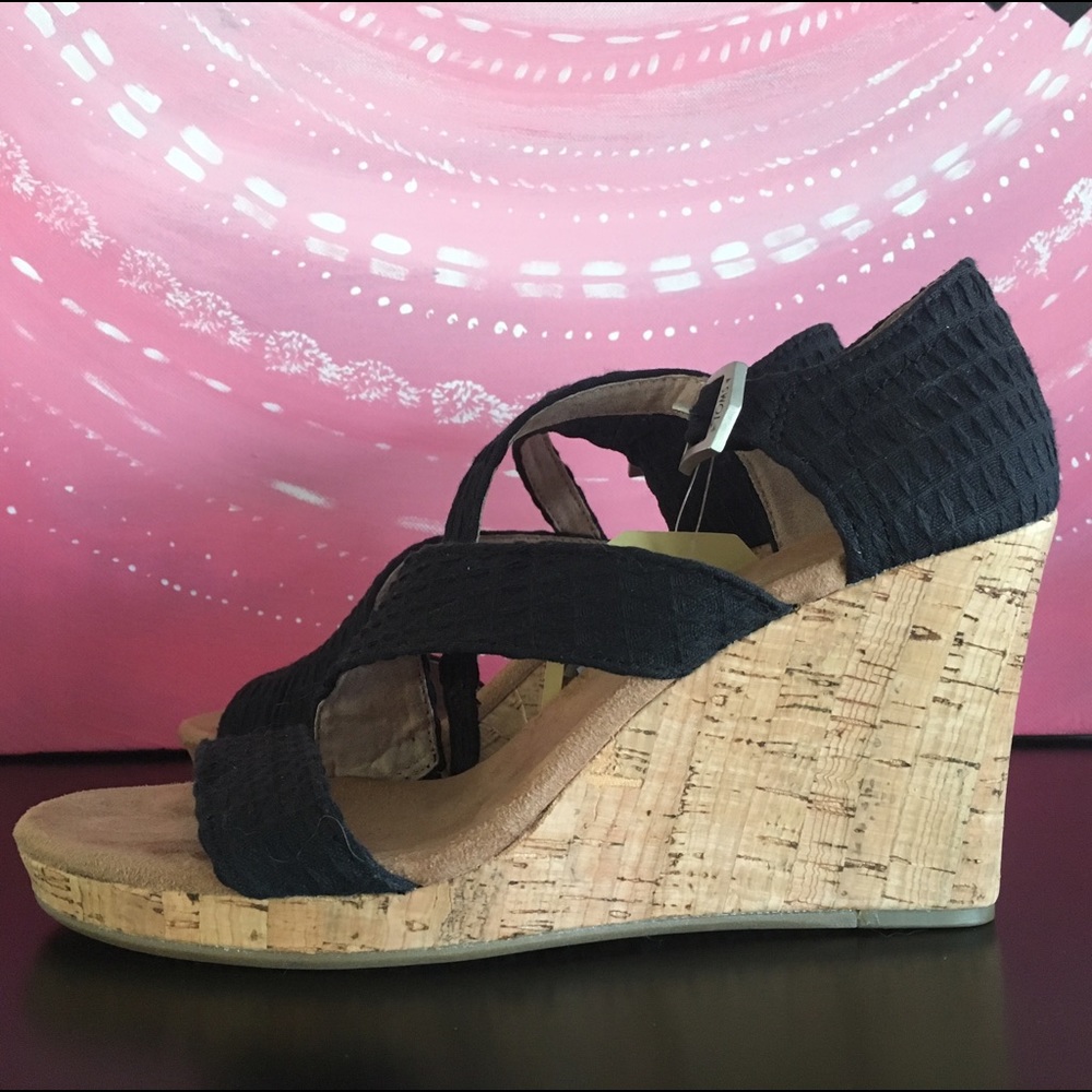 Black Toms cork wedges