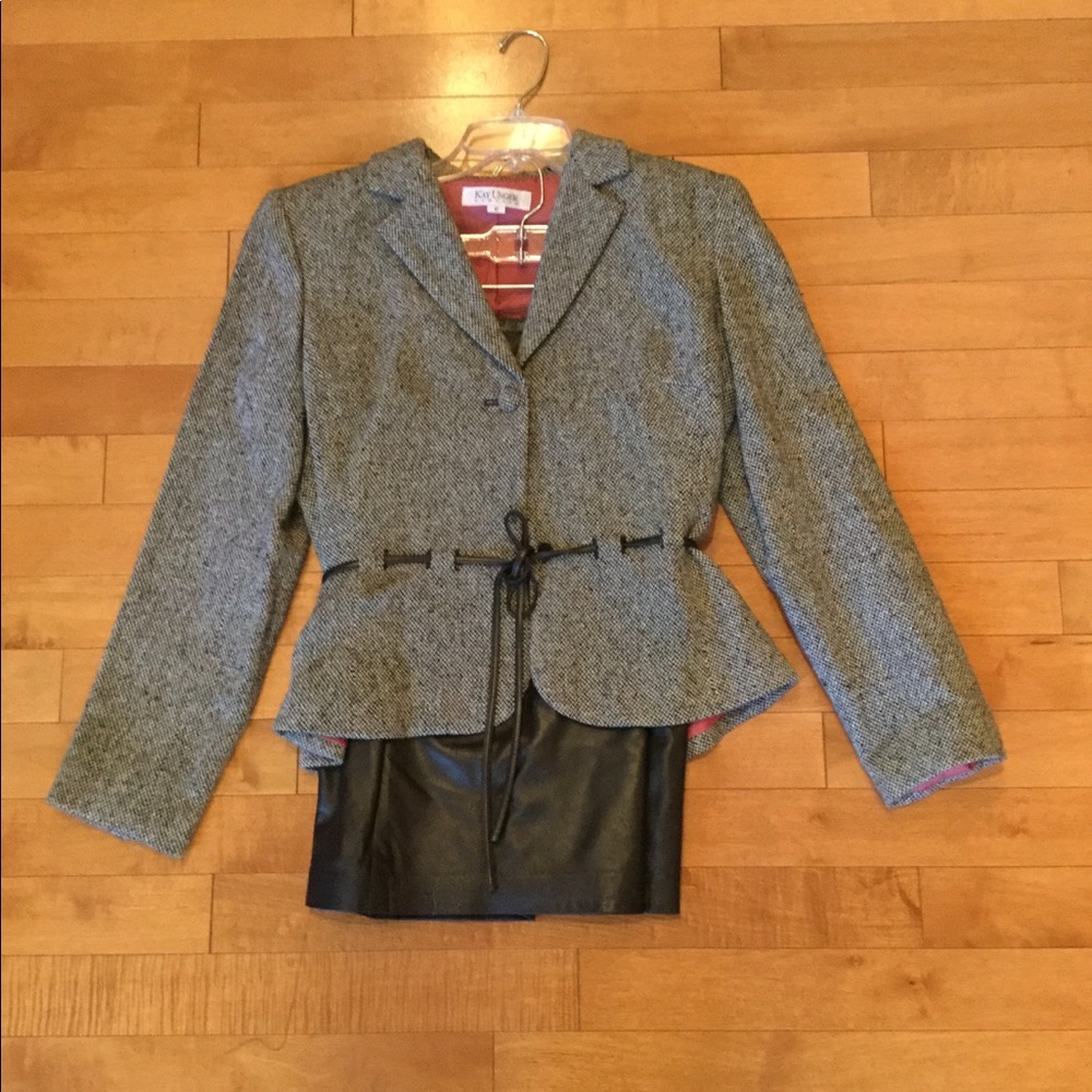 Vintage Kay Unger skirt suit with leather skirt