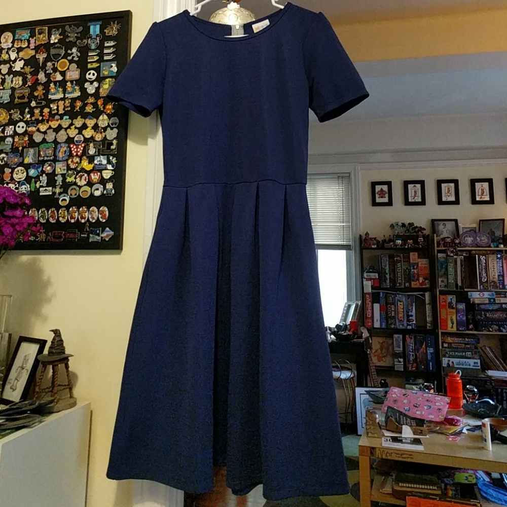 LuLaRoe Amelia Sz M Navy Dress w pockets!