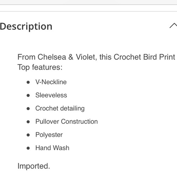 🌺HP X 2❤️Chelsea&Violet vneck  crochet bird print - Picture 4 of 6