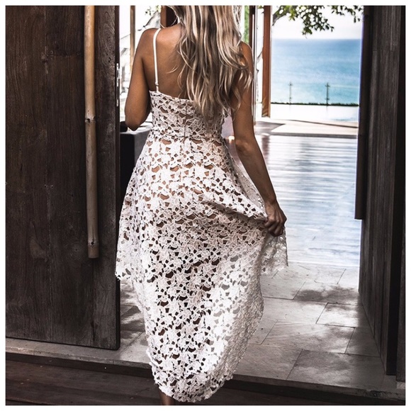 White Lace High Low Asymmetrical Dress - Picture 4 of 5