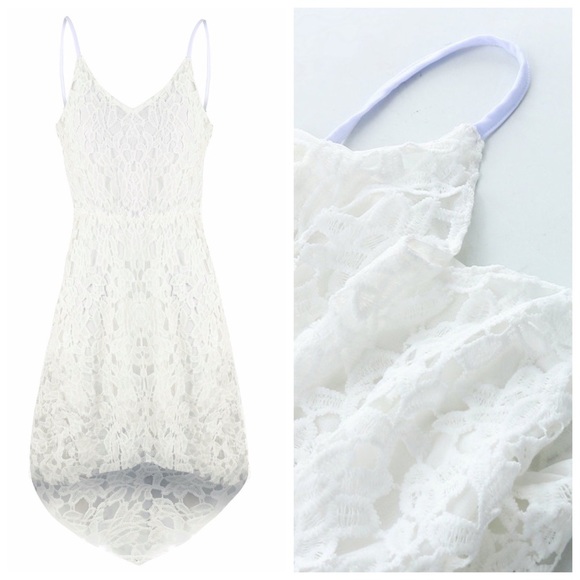 White Lace High Low Asymmetrical Dress - Picture 5 of 5