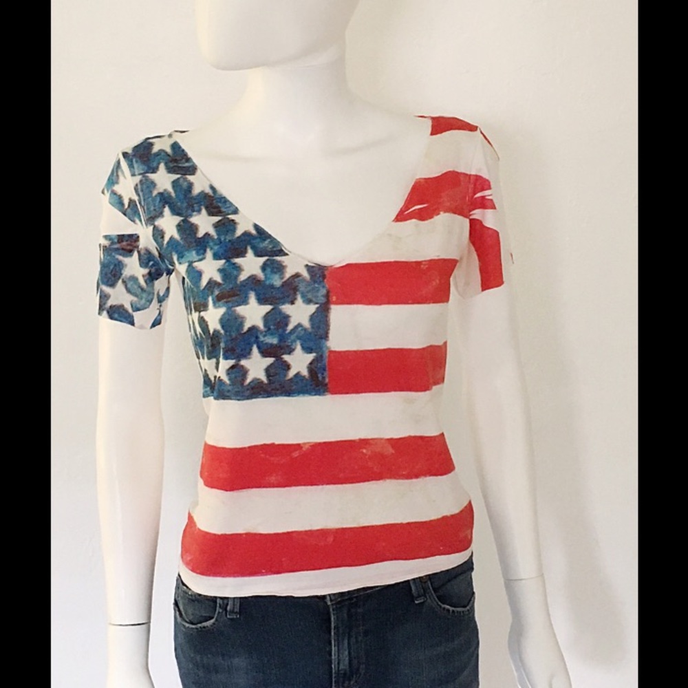 🆕American / US Flag / Patriotic Print V-Neck Tee