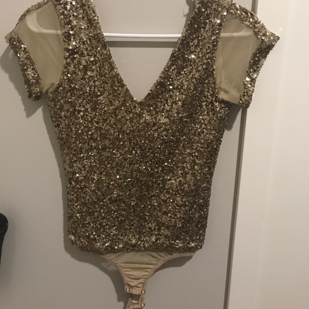 Gold mini sequin BEBE bodysuit