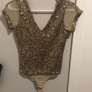 Gold mini sequin BEBE bodysuit