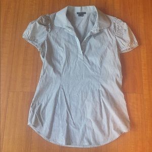 Theory pinstripe ruffle sleeve blouse