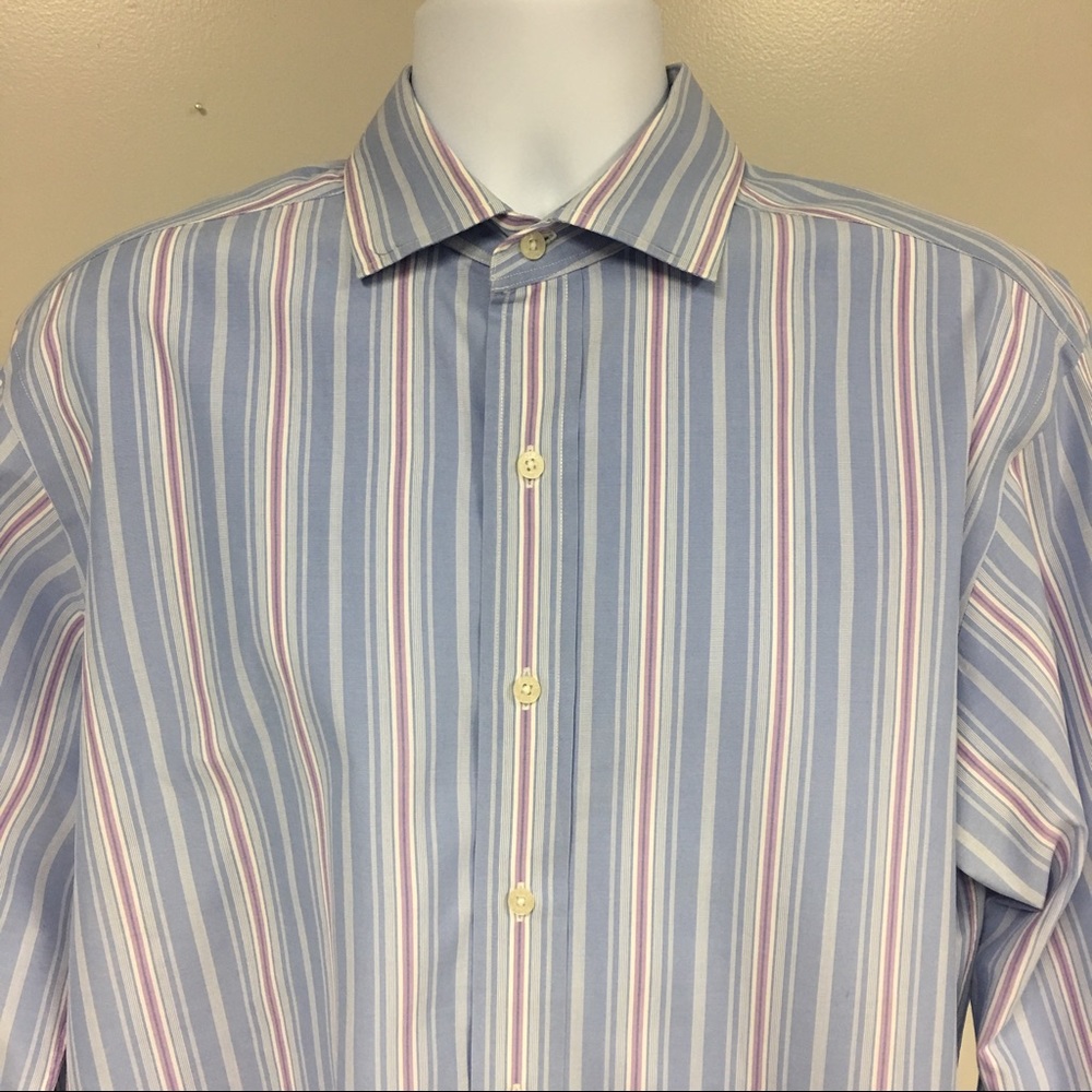 Polo Golf Men's Blue Pink Striped Dress Shirt Lg🏌