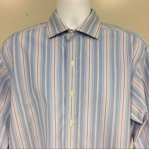 Polo Golf Men's Blue Pink Striped Dress Shirt Lg🏌