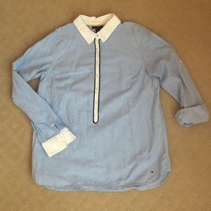 Tommy Hilfiger Chambray White & Navy Piped Top L