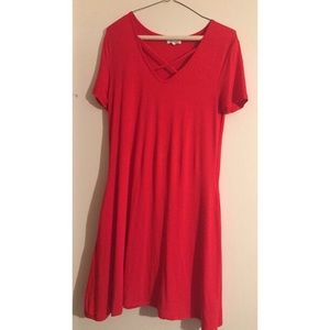 red/orange short sleeve Piko criss cross dress