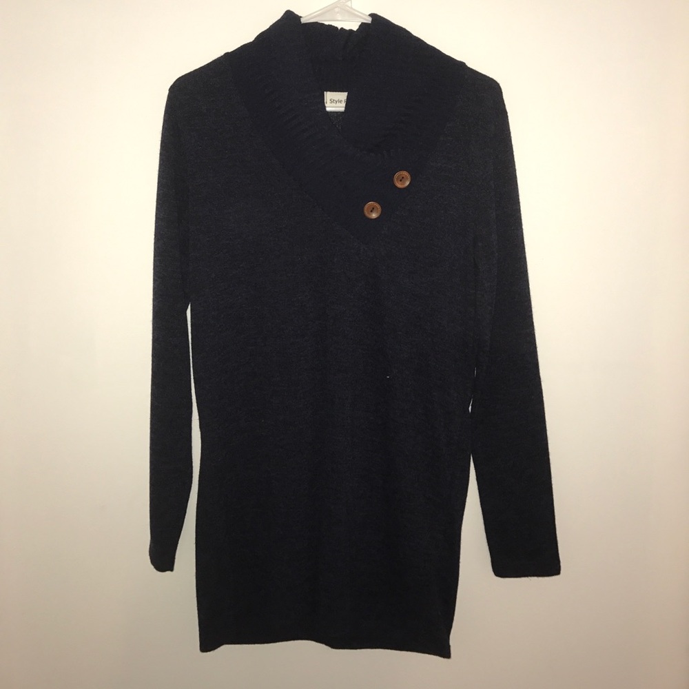 Navy blue sweater with wooden buttons