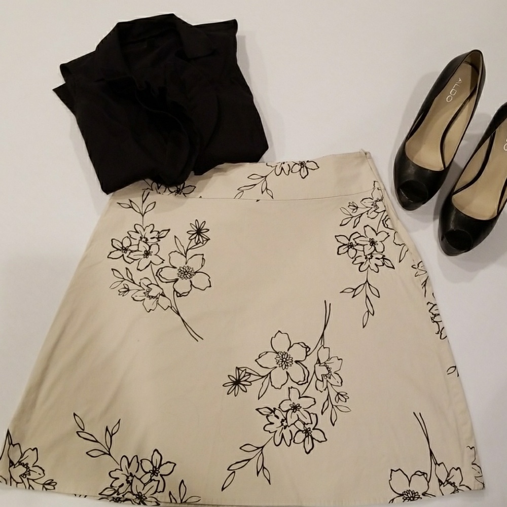 Beige and Black Floral Skirt