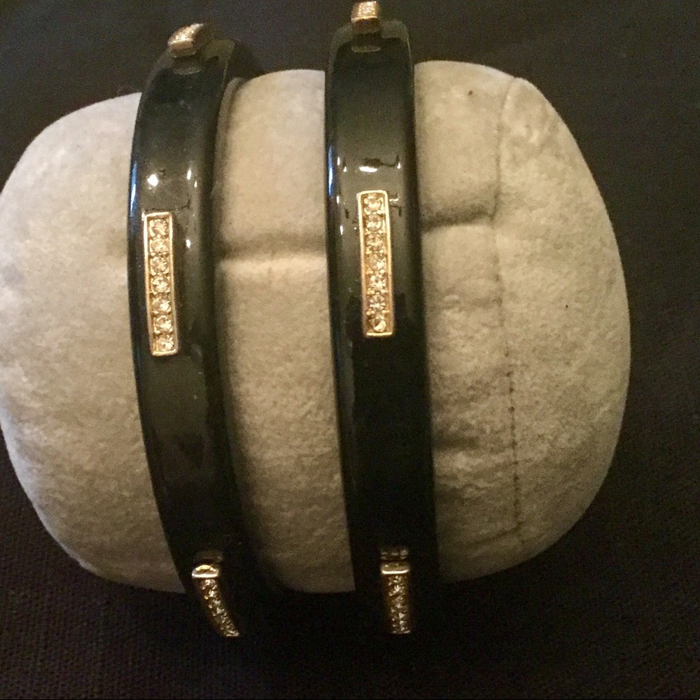 Neiman's Black,Gold tone Swarovski crystal bangles