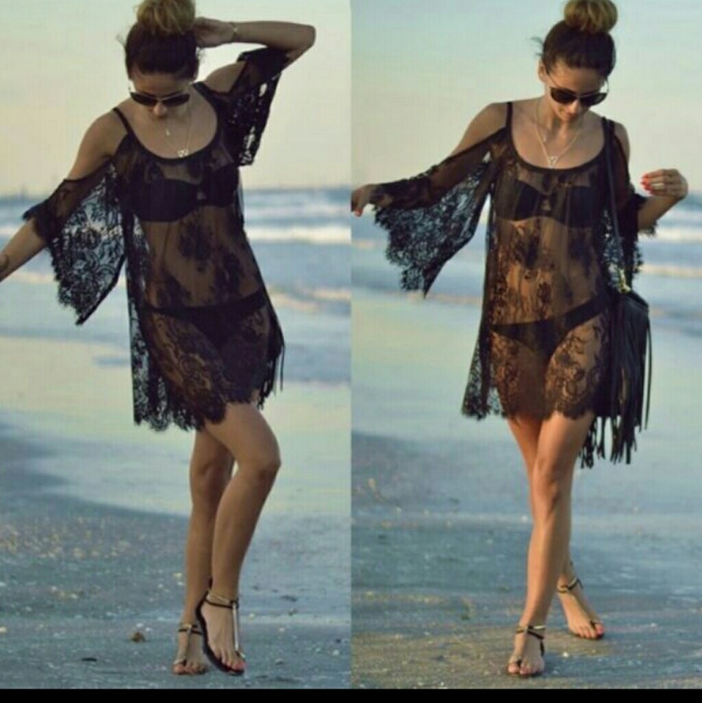 Black summer beach bikini cover up dress
