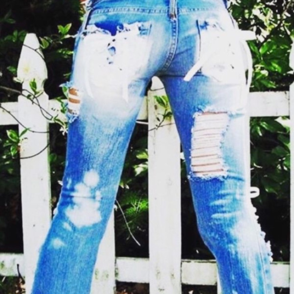 Women’s custom made denim jeans size 3 with bows